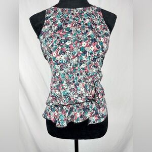 Belle Sky Floral Sleeveless Ruffle Boho Blouse